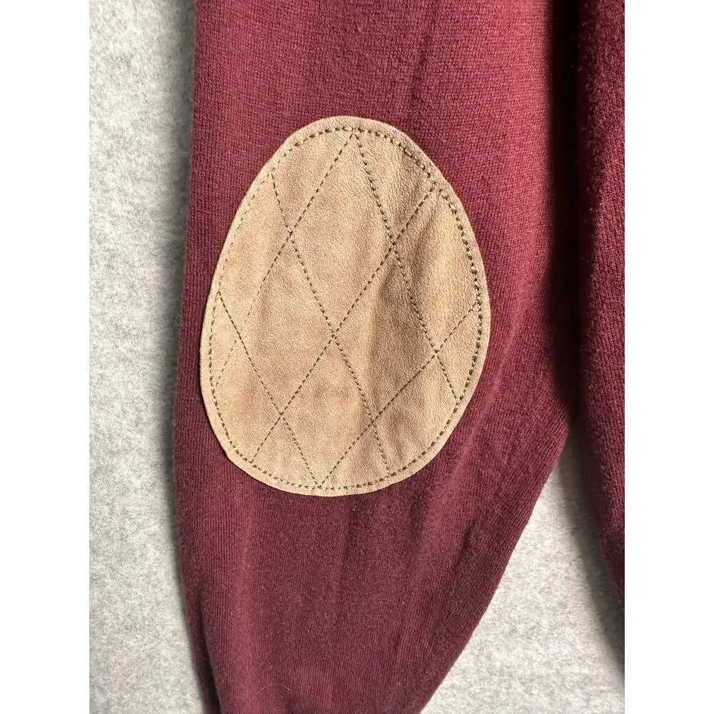 Massimo Dutti Sz L Cotton Silk Cashmere Sweater Faux‎ Suede Elbow Patch Academia